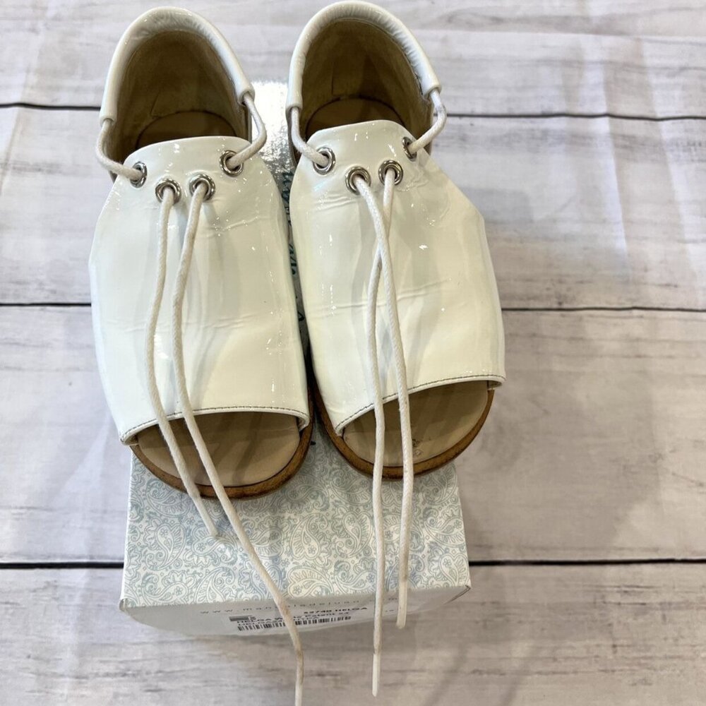 Manuela De Juan White Patent Sandals